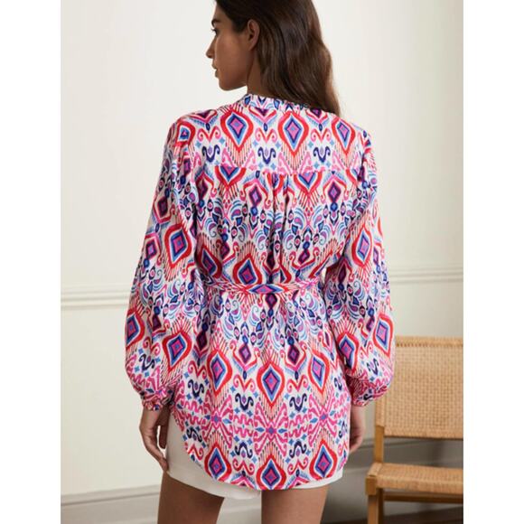 BODEN Rosie Linen Shirt Ikat Paradise Multi Red Blue Sz 2 {PP26} - Picture 2 of 6